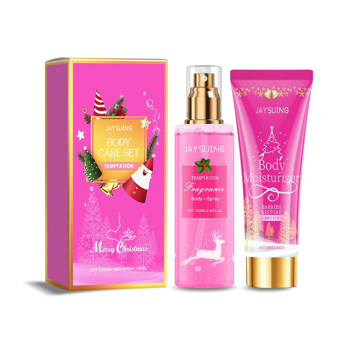 Jaysuing Christmas Perfumed Body Care Set, Deodorant Spray Body Lotion For Lasting Holiday Party Scent