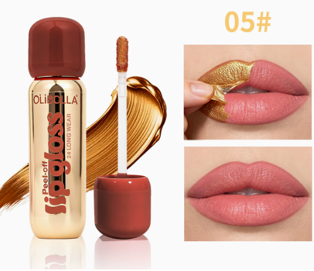 Matte Gold Peel-Off Lip Liner Pen | Waterproof Long-Lasting Tinted Lip Stain, Golden Stripping Lip Mask & Gloss 2-in-1
