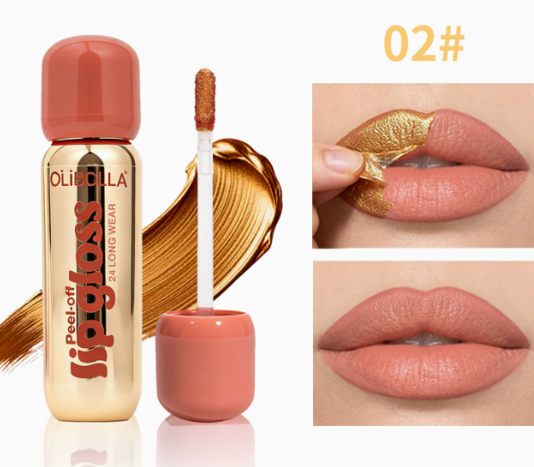 Matte Gold Peel-Off Lip Liner Pen | Waterproof Long-Lasting Tinted Lip Stain, Golden Stripping Lip Mask & Gloss 2-in-1