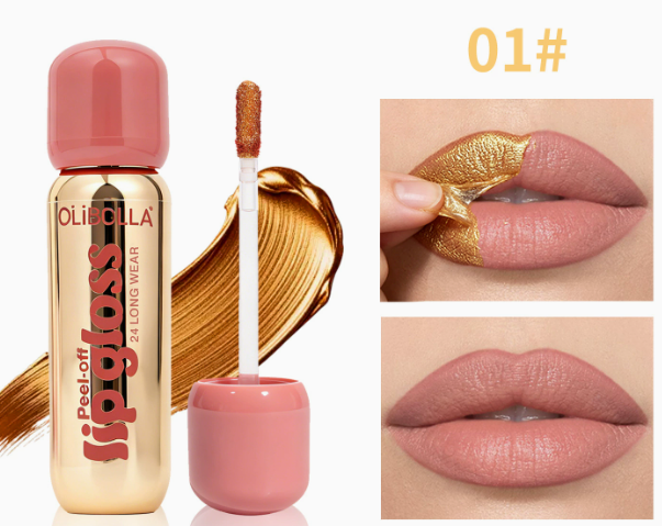 Matte Gold Peel-Off Lip Liner Pen | Waterproof Long-Lasting Tinted Lip Stain, Golden Stripping Lip Mask & Gloss 2-in-1