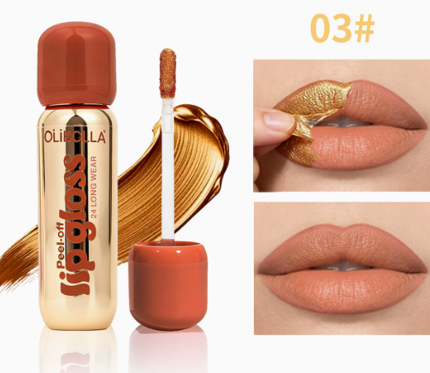 Matte Gold Peel-Off Lip Liner Pen | Waterproof Long-Lasting Tinted Lip Stain, Golden Stripping Lip Mask & Gloss 2-in-1